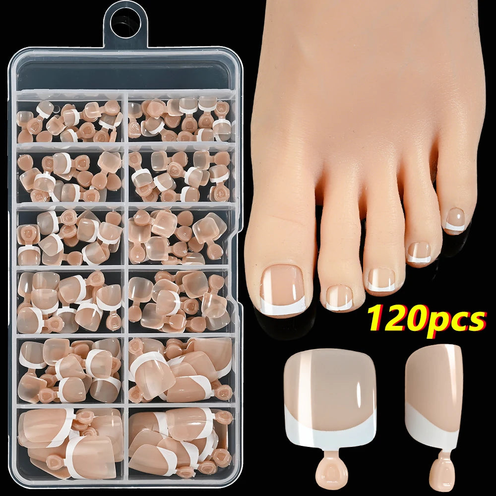 100Pcs White Short Square False Toenails Press On Full Cover Tips Pure Color Acrylic Artificial (13 Options)