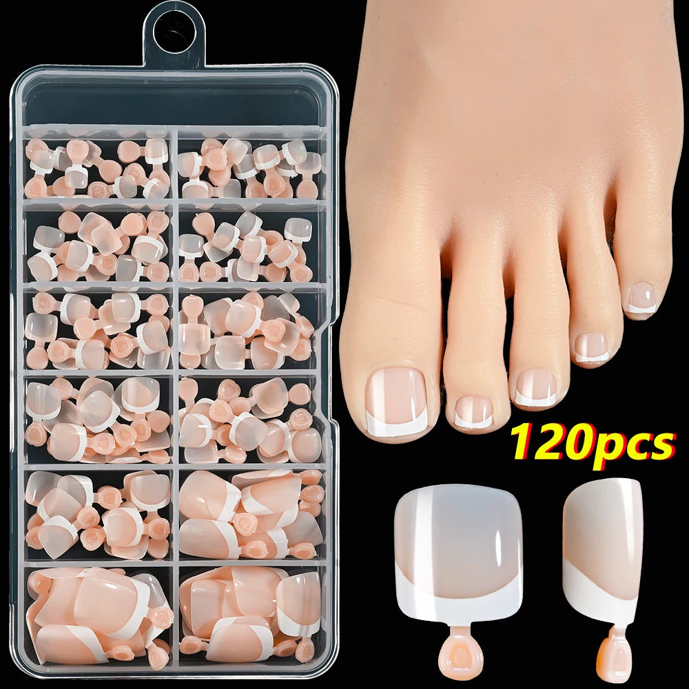 100Pcs White Short Square False Toenails Press On Full Cover Tips Pure Color Acrylic Artificial (13 Options)