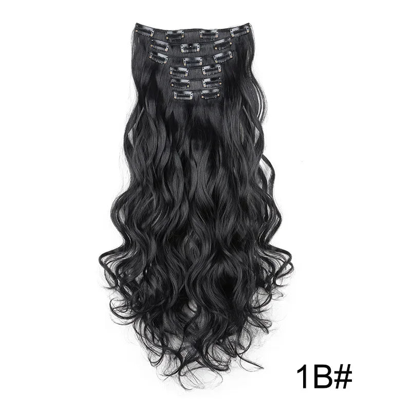 Hair Extensions 24"/60cm 6pcs/set Women Long Straight Synthetic Full Head Clip 16 Clips Black, Blonde, Ombre Heat Resistant Fiber Hair