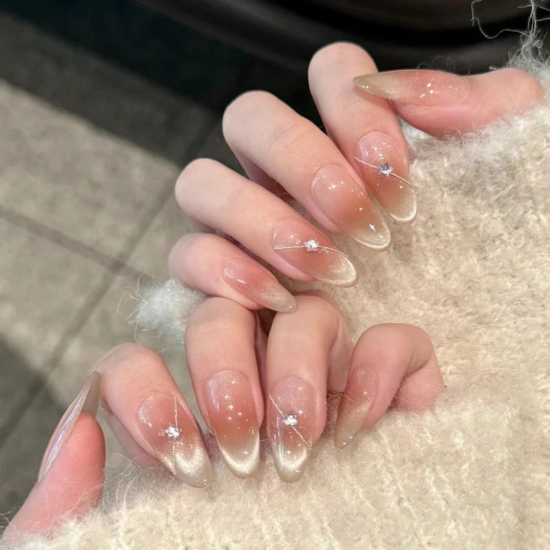 24Pcs Short Oval Head Blush Pink Press on Nails Almond Nails Wearable Acrylic Full Cover Nail Tips with Glue (38 Options)