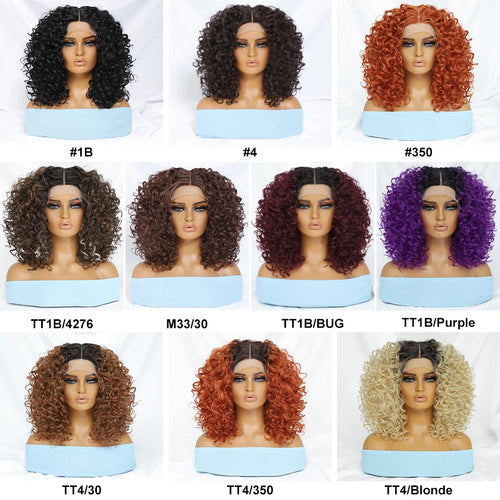 16" Kinky Curly Synthetic Lace Front Wig Black Blonde Ginger Purple Heat Resistant Wig Natural Hair Style