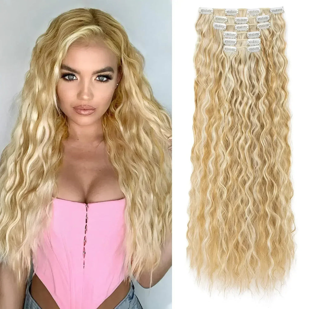 Hair Extensions 24"/60cm 6pcs/set Women Long Straight Synthetic Full Head Clip 16 Clips Black, Blonde, Ombre Heat Resistant Fiber Hair