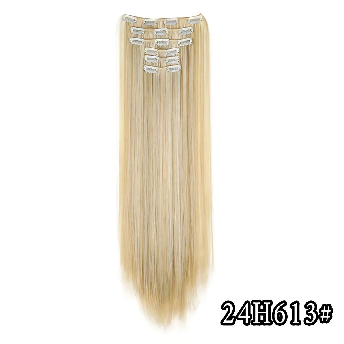 Hair Extensions 24"/60cm 6pcs/set Women Long Straight Synthetic Full Head Clip 16 Clips Black, Blonde, Ombre Heat Resistant Fiber Hair