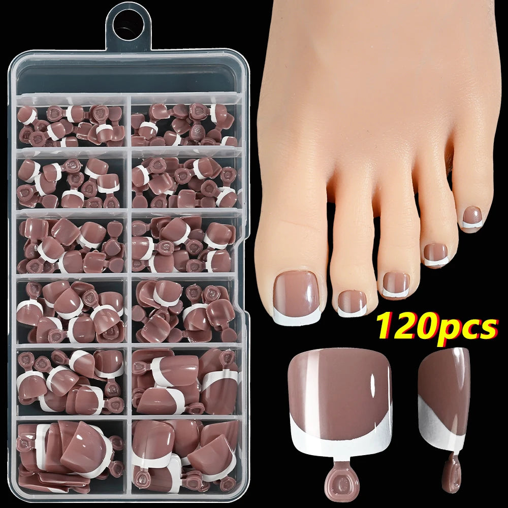 100Pcs White Short Square False Toenails Press On Full Cover Tips Pure Color Acrylic Artificial (13 Options)
