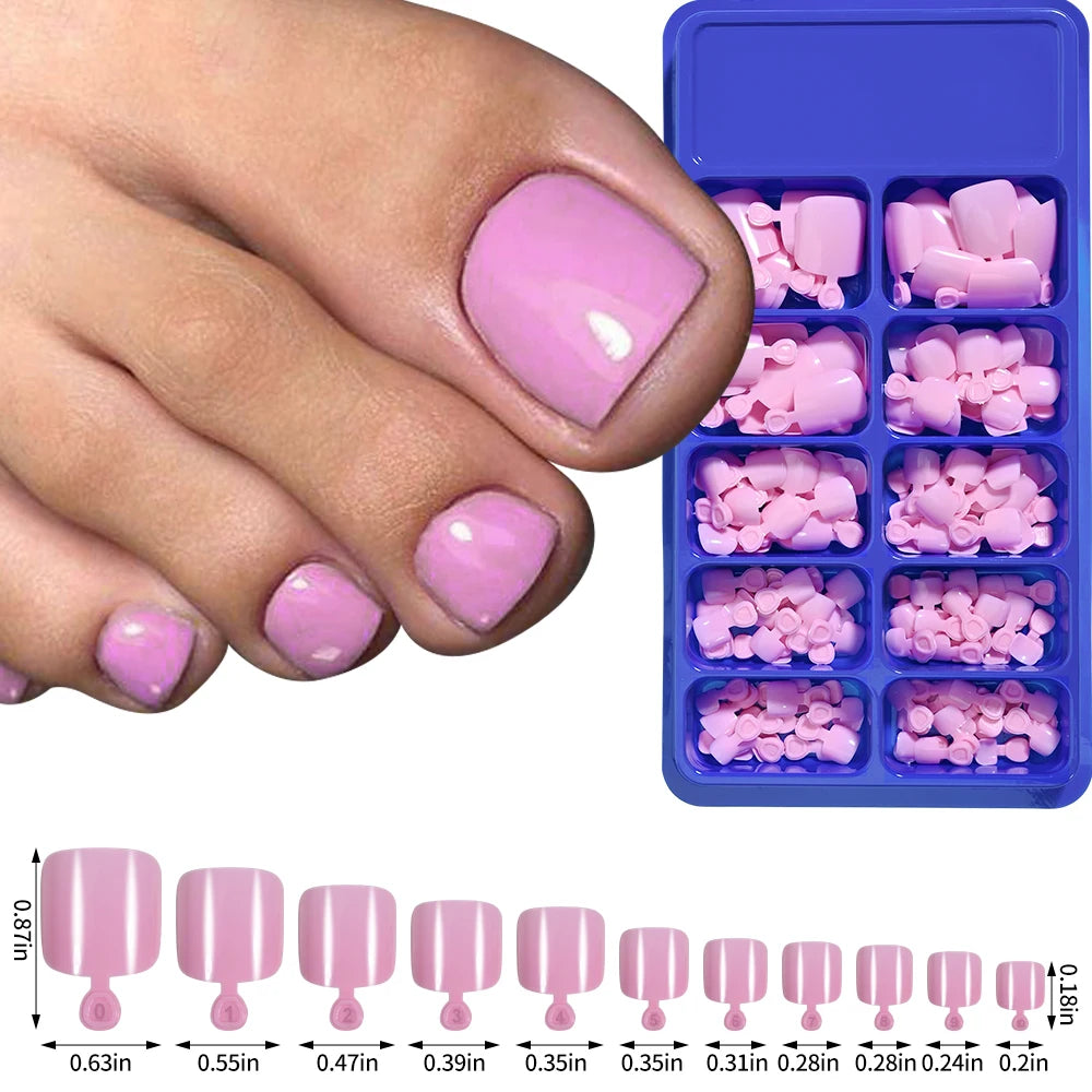 100Pcs White Short Square False Toenails Press On Full Cover Tips Pure Color Acrylic Artificial (13 Options)