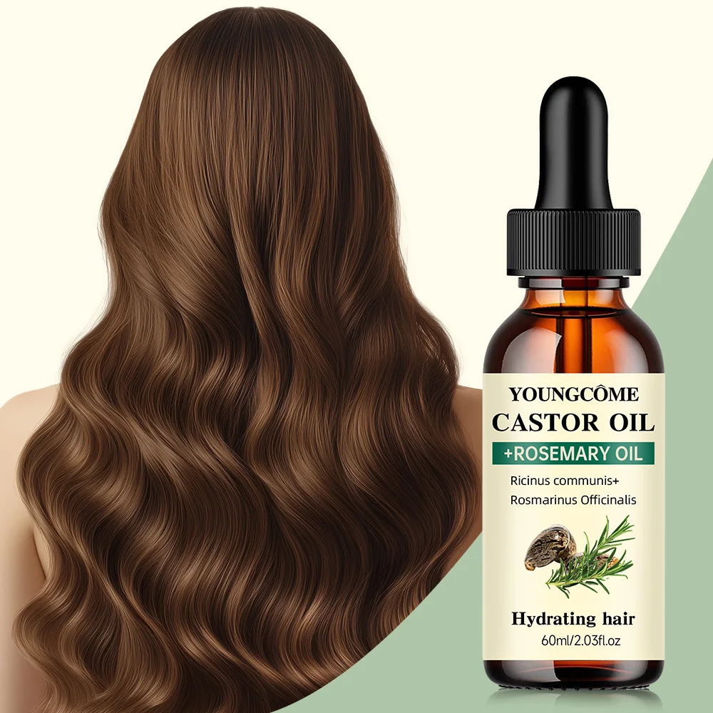 Castor Oil and Rosemary Oil for Hair Growth Mix Enhances hair thickness and Shine, Reduce Hair Loss and Split Ends Hair Care Oil