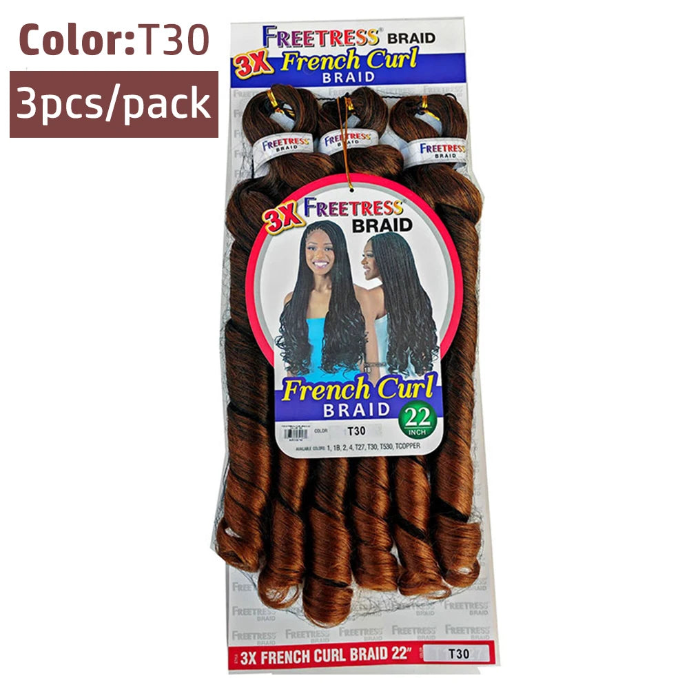 French Curly Braiding Hair Synthetic Wavy Hair Bundles Extensions 22 Inch 3pcs/Pack