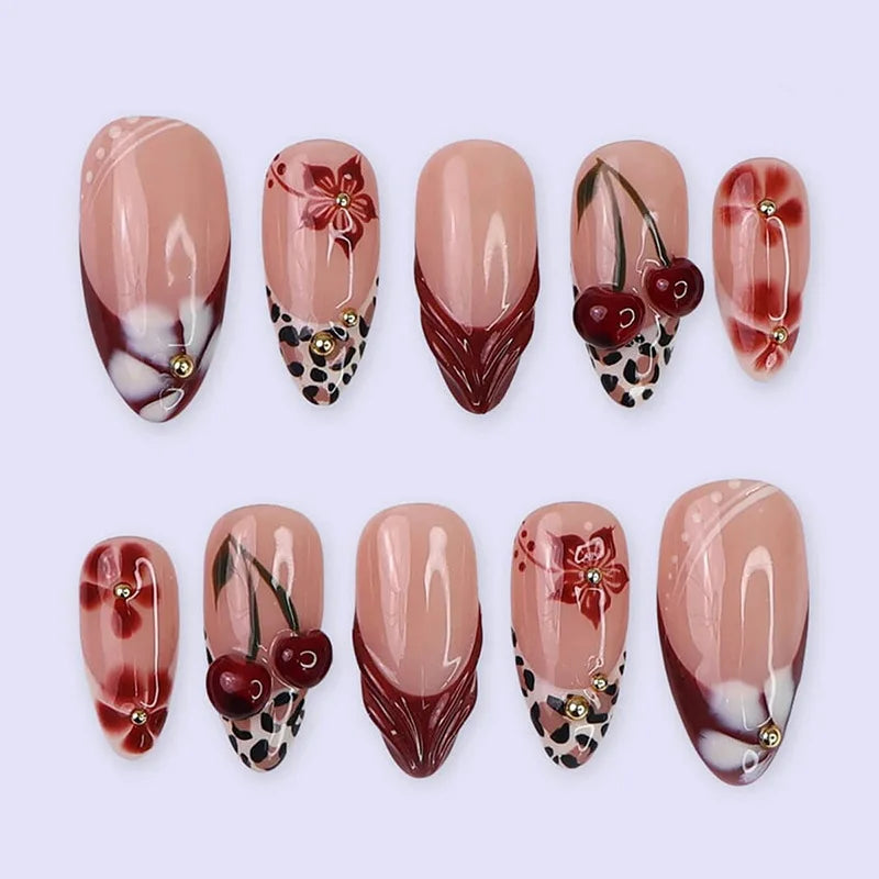 24pcs Pink Flower Almond Press on Nails Kawaii False Nails & More (36 Options) (B)