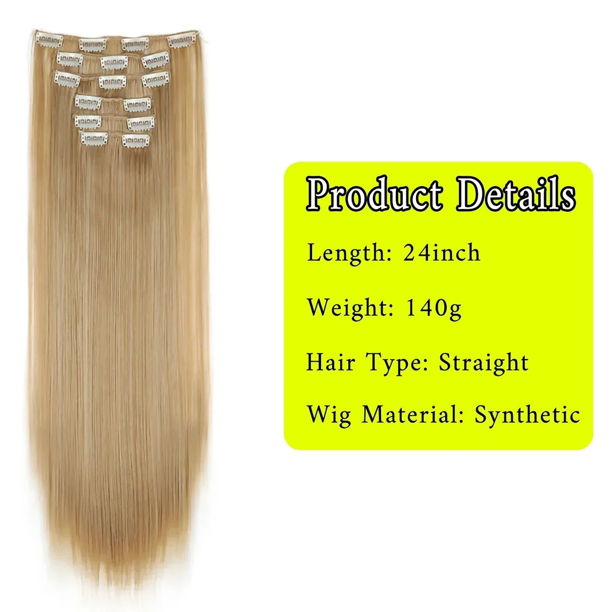 Hair Extensions 24"/60cm 6pcs/set Women Long Straight Synthetic Full Head Clip 16 Clips Black, Blonde, Ombre Heat Resistant Fiber Hair