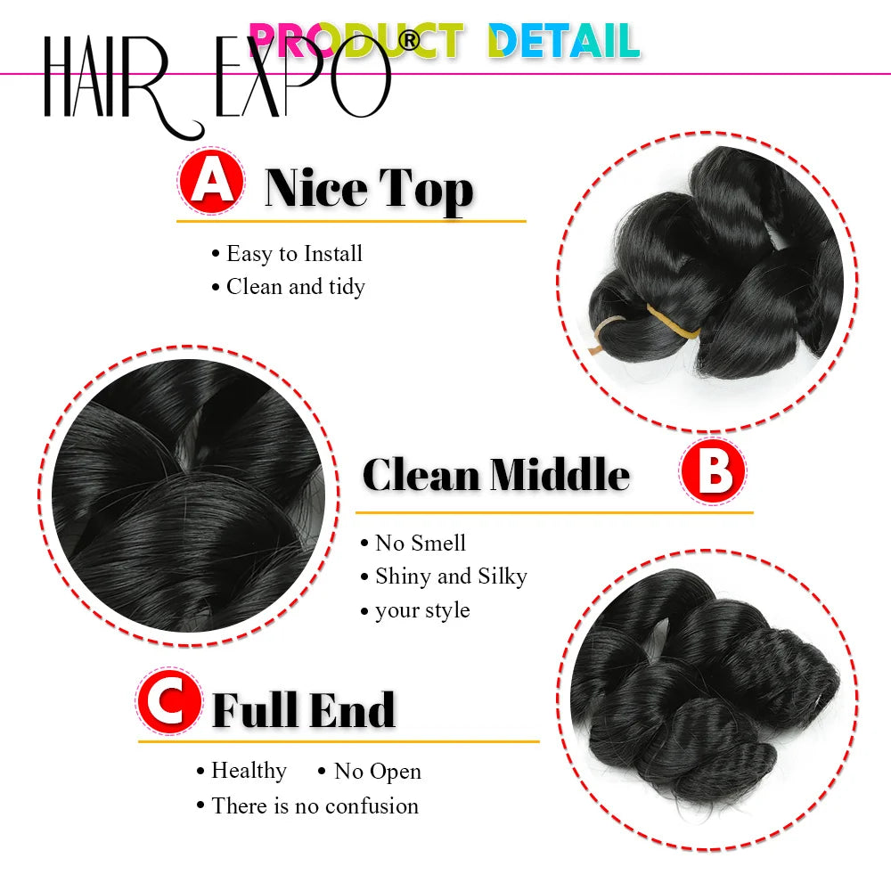 3PCS French Curls Braiding Hair Extensions Synthetic Loose Deep Wave Crochet Braids Pre Stretched Spiral Curly Hair for Women