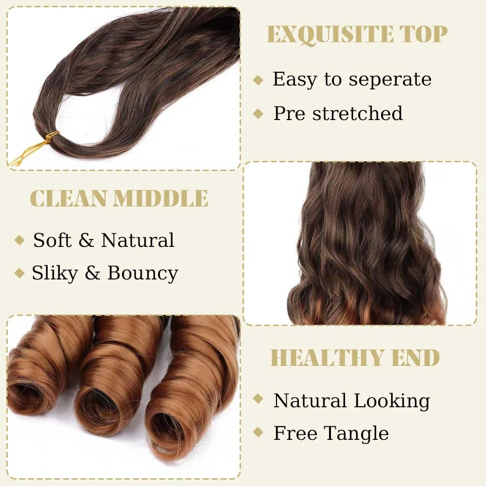 3 & 5 Packs 24Inch Synthetic French Curls Crochet Hair Pre-Stretched Loose Wave Braiding Hair Ombre Loose Curly Braid