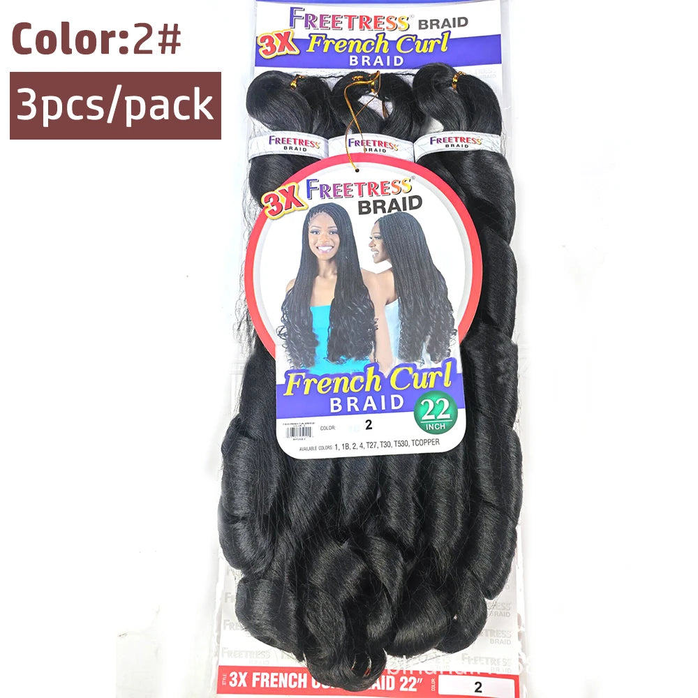 French Curly Braiding Hair Synthetic Wavy Hair Bundles Extensions 22 Inch 3pcs/Pack
