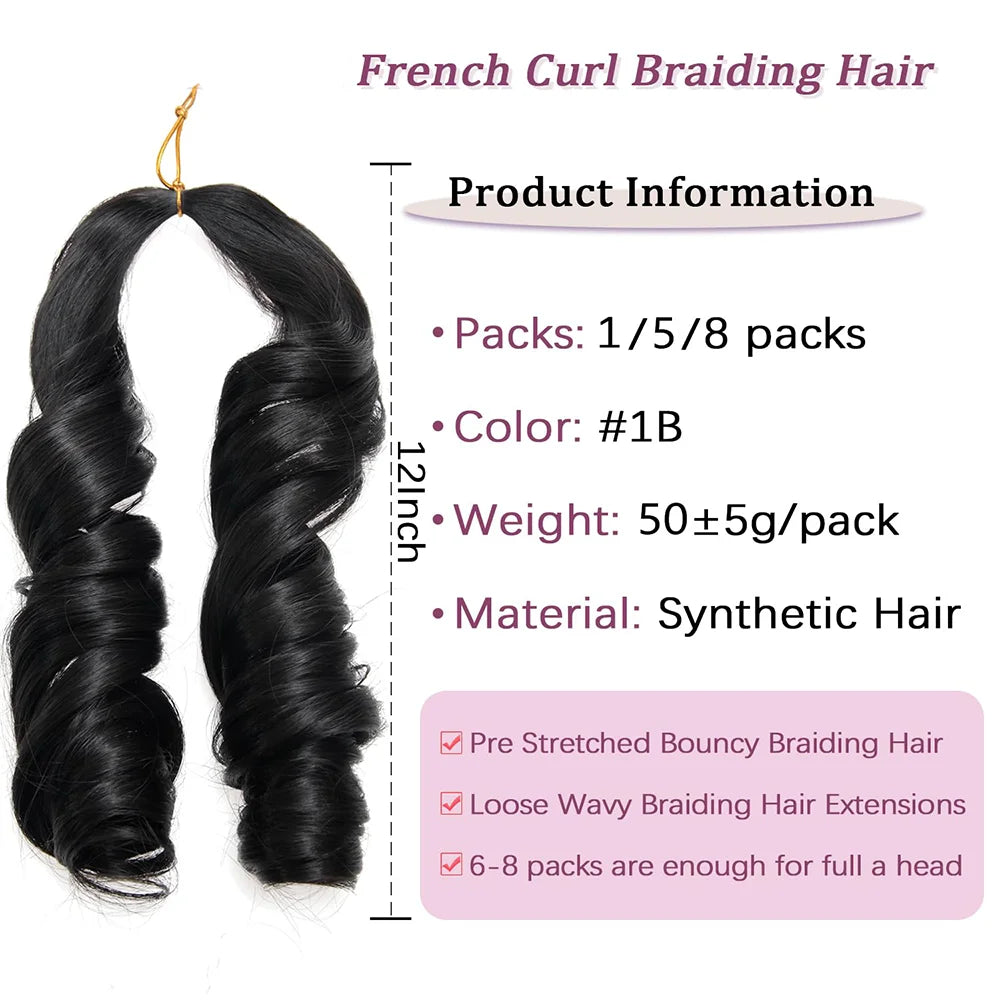 French Curls Braiding Hair 12/16/24Inch Synthetic Spiral Curls Braids Hair Extensions For Women Pre Stretched Loose Wave