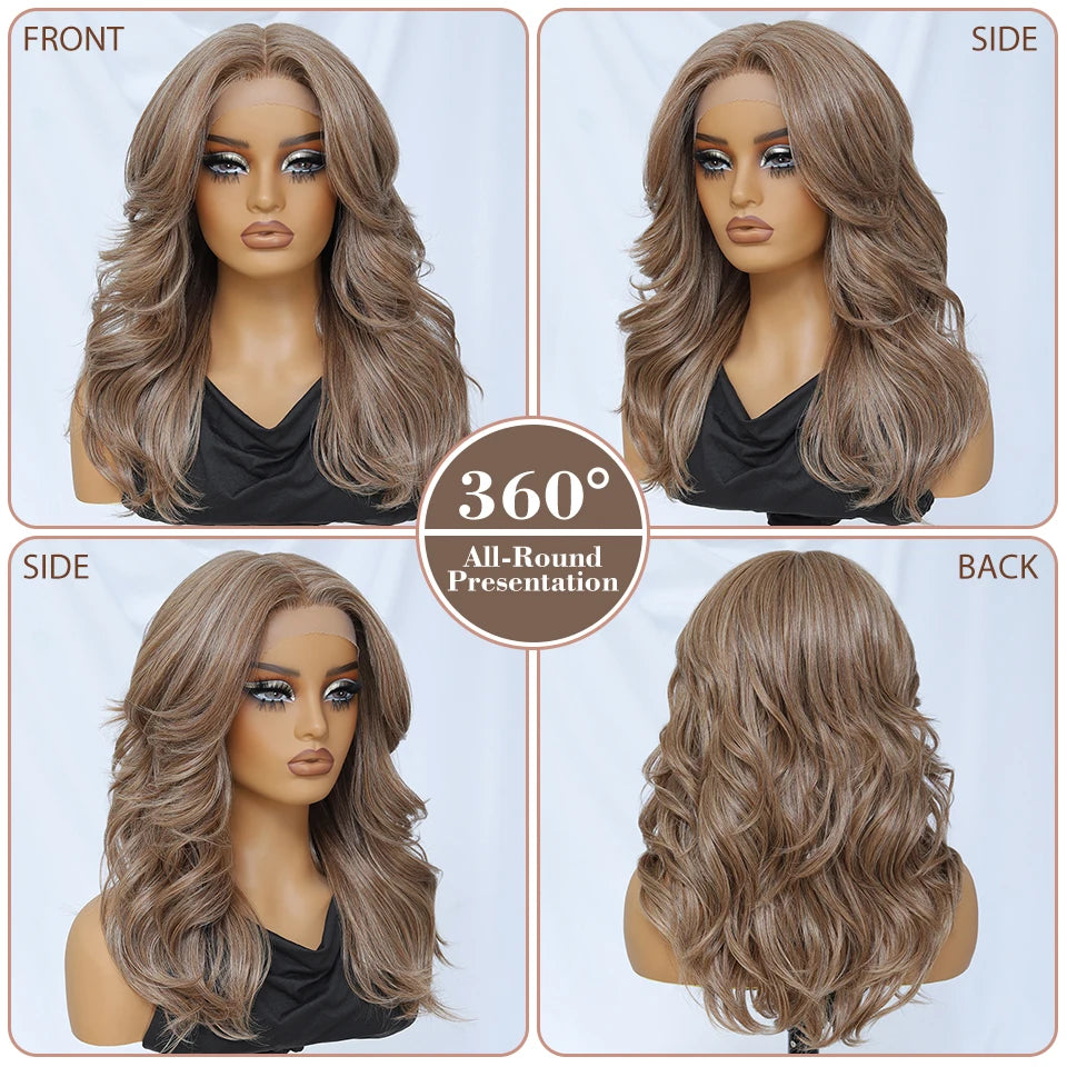 Synthetic Body Wave Lace Front Wig Hair Layered Baby Hair Bob Wig Synthetic Hair Wig 18" Cosplay Wig