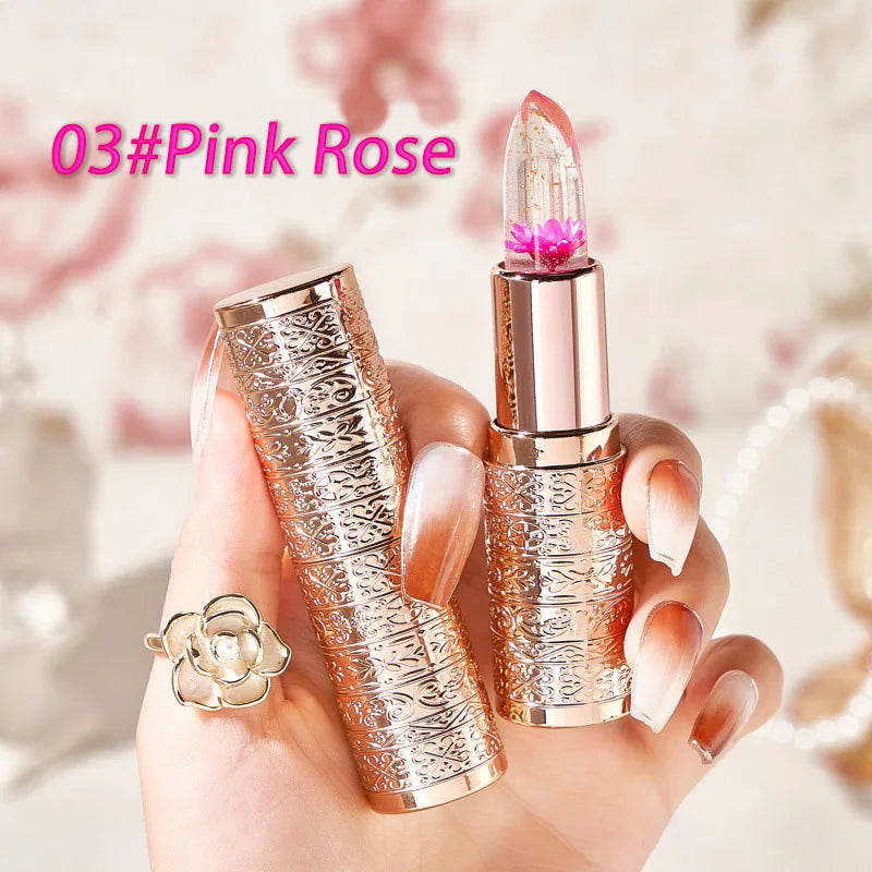 Temperature Color Changing Women Flower Lipstick Moisturizing Crystal Jelly Pearlescent Lip Balm Cosmetic
