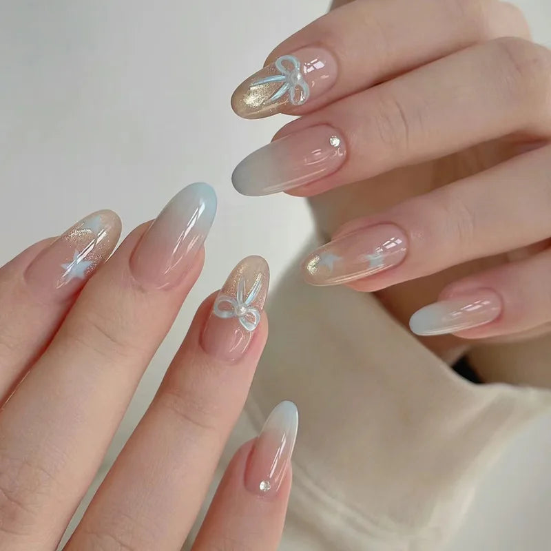 24Pcs Short Oval Head Blush Pink Press on Nails Almond Nails Wearable Acrylic Full Cover Nail Tips with Glue (38 Options)