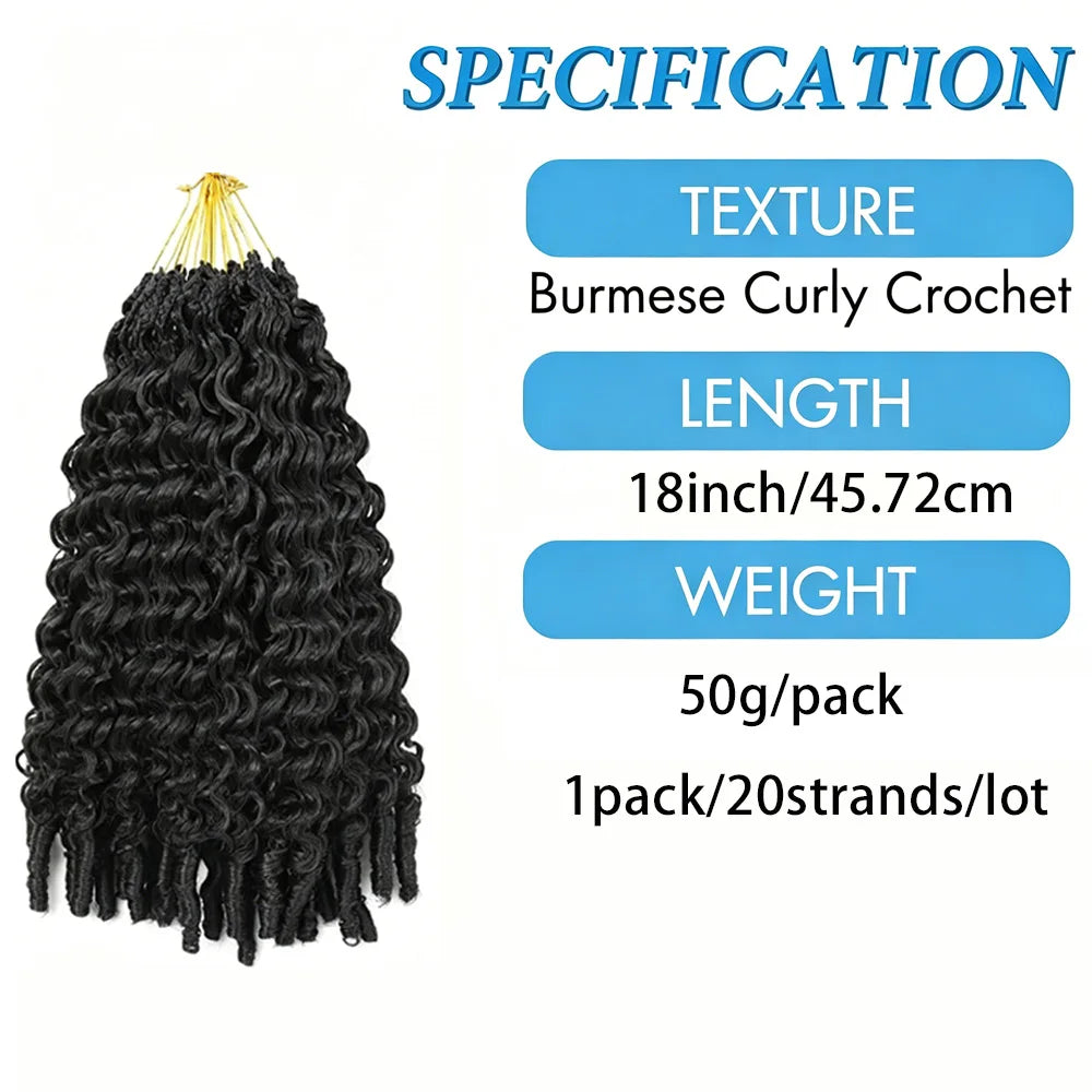 Burmese Curly Crochet Hair 18inch Knotless Curly with Spiral Curl Ends Synthetic Hair for Women