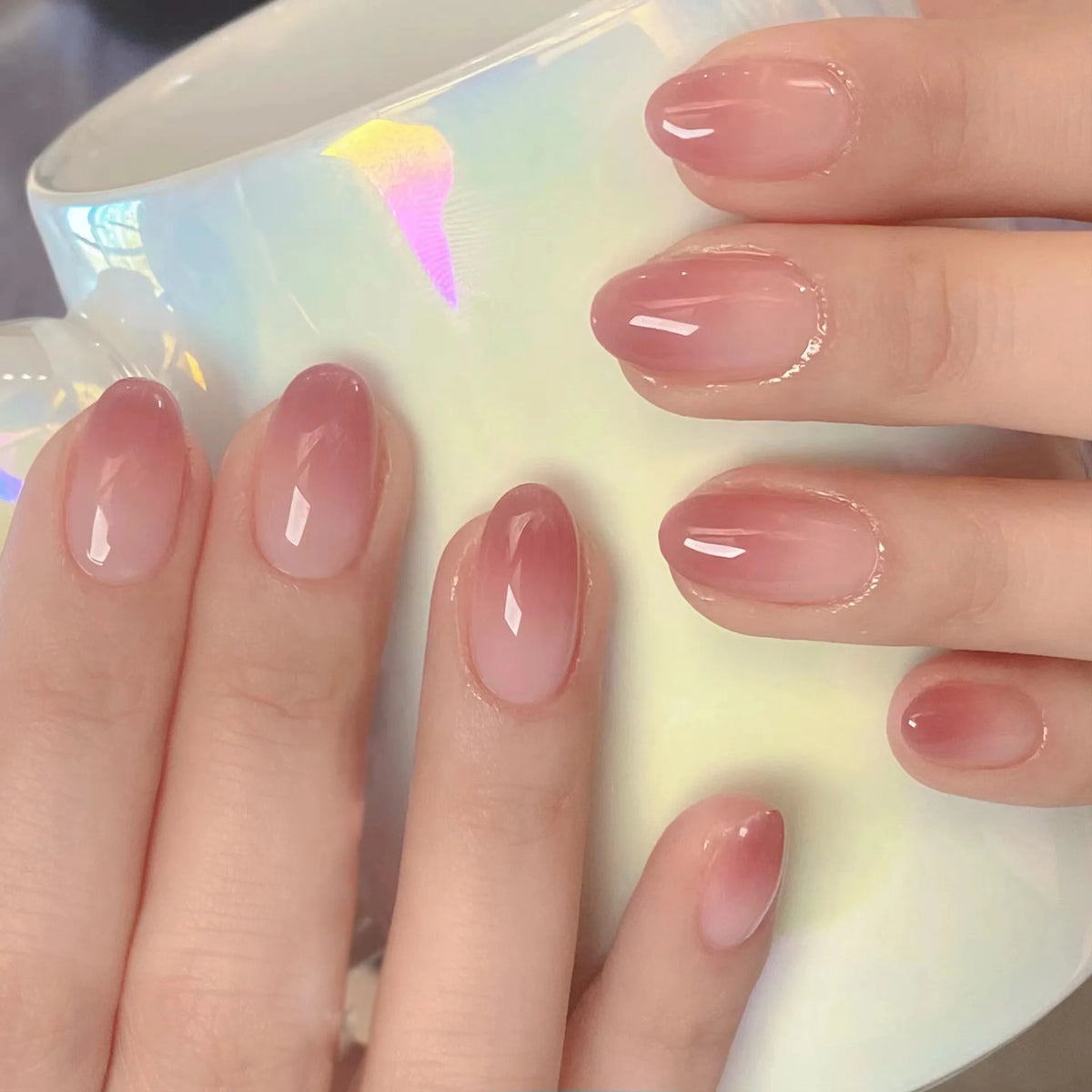 24Pcs Short Oval Head Blush Pink Press on Nails Almond Nails Wearable Acrylic Full Cover Nail Tips with Glue (38 Options)