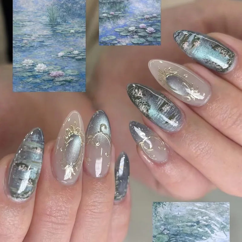 24pcs Glitter Cat Eye Fake Nails & More (25 Options) (C)