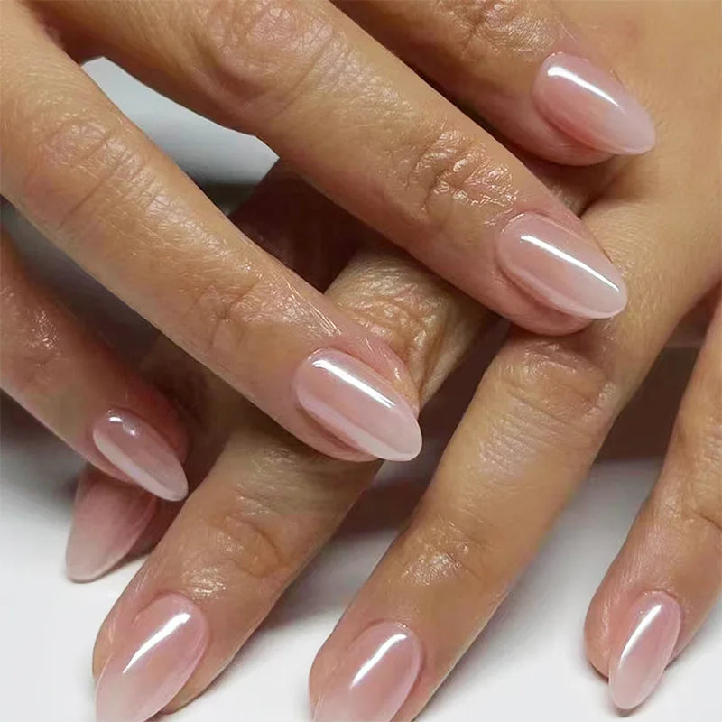 24Pcs Short Oval Head Blush Pink Press on Nails Almond Nails Wearable Acrylic Full Cover Nail Tips with Glue (38 Options)