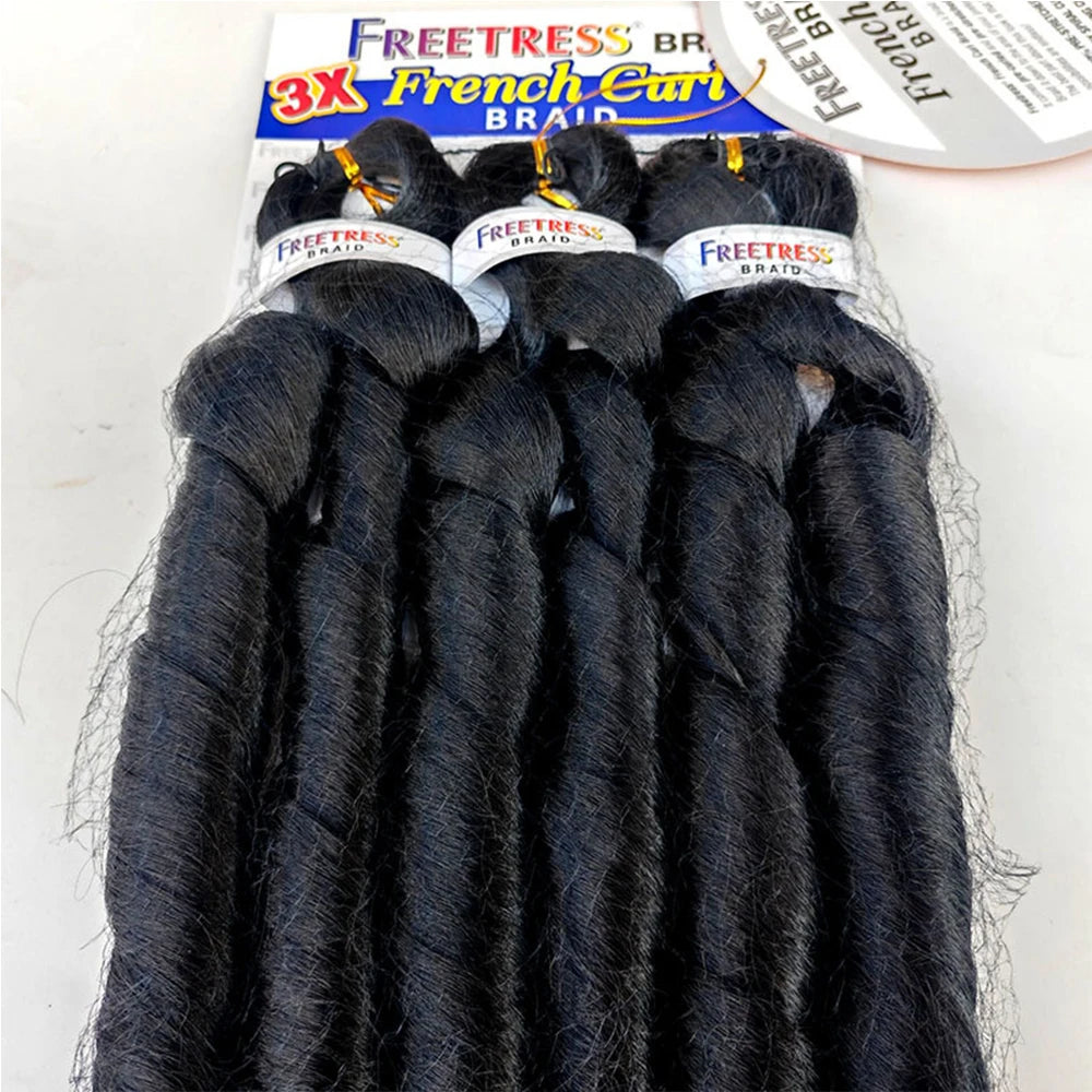 French Curly Braiding Hair Synthetic Wavy Hair Bundles Extensions 22 Inch 3pcs/Pack