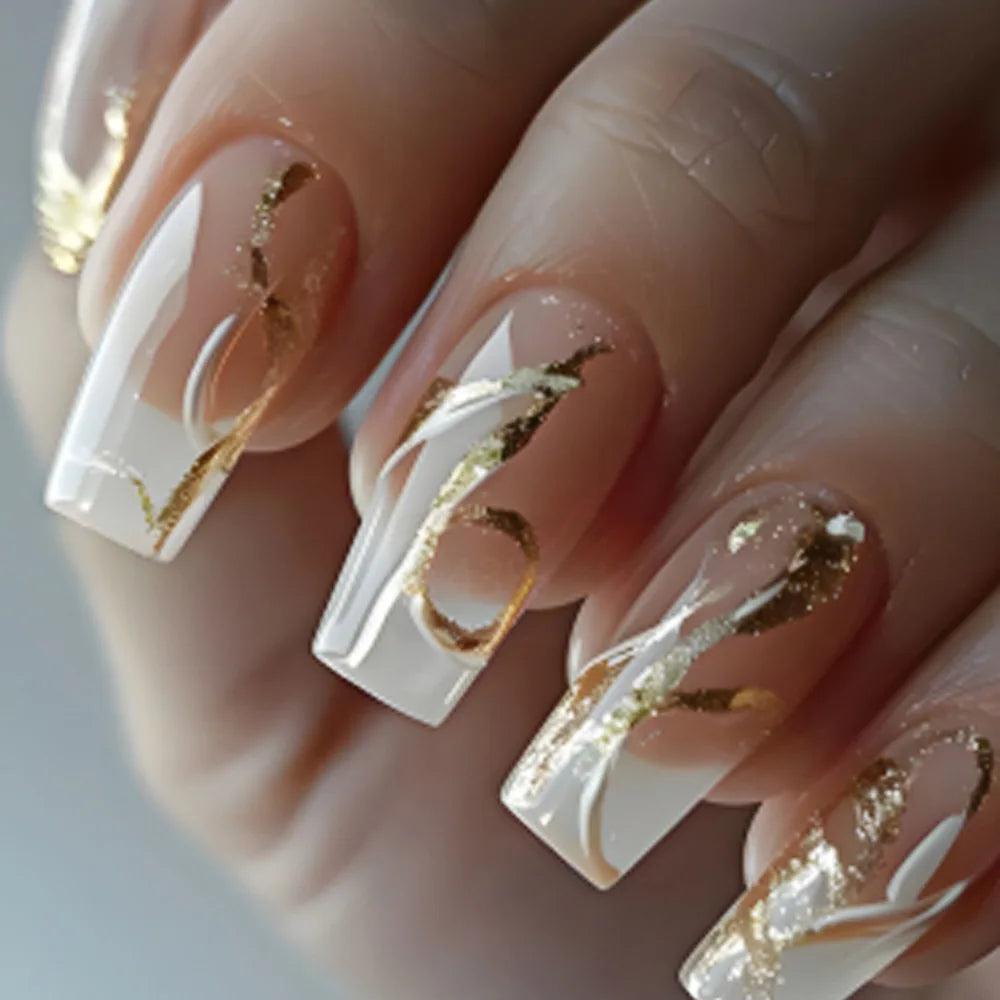 24Pcs Glitter French Press on Nails Short Square Acrylic False Nails with Flower Diamonds & More (14 Options)