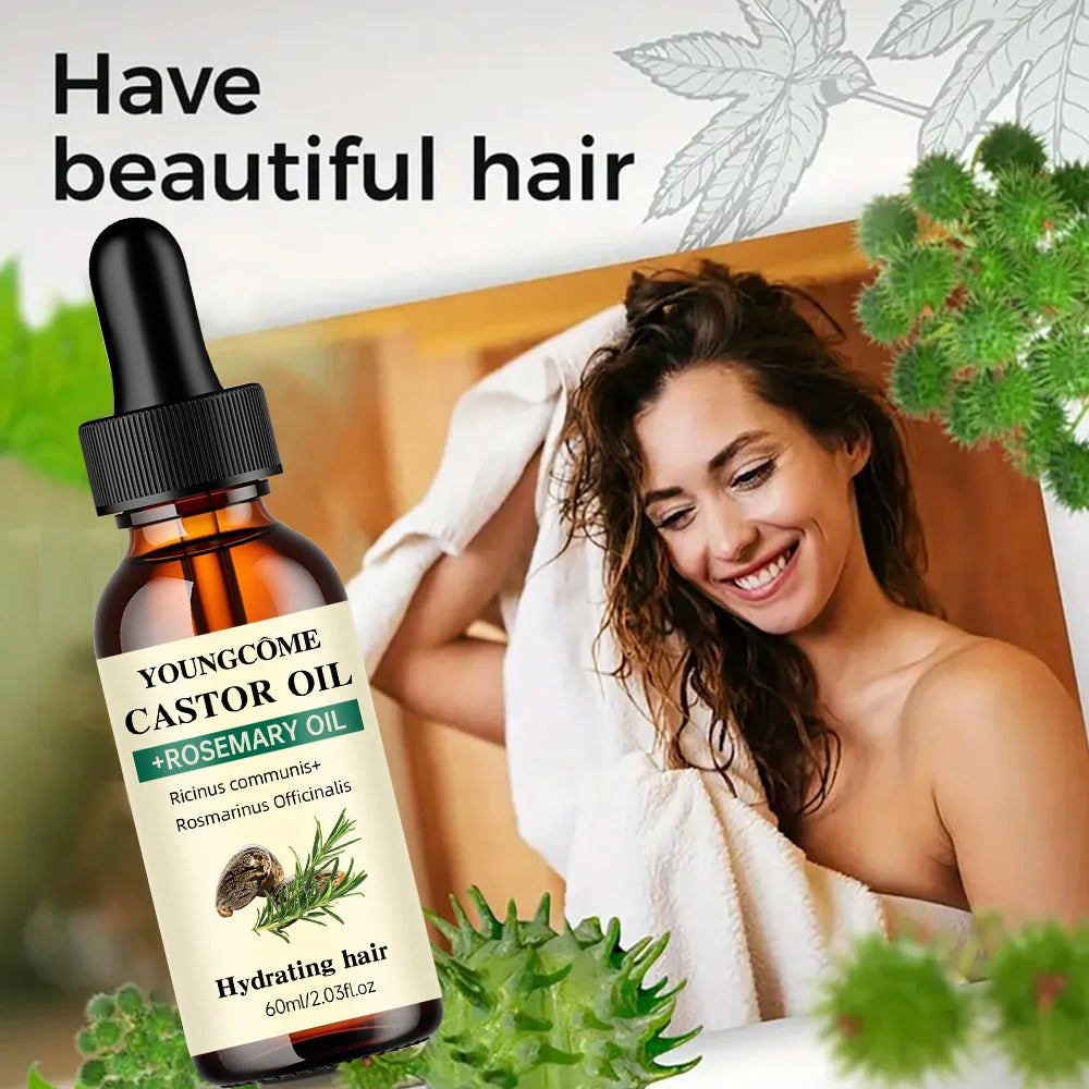 Castor Oil and Rosemary Oil for Hair Growth Mix Enhances hair thickness and Shine, Reduce Hair Loss and Split Ends Hair Care Oil