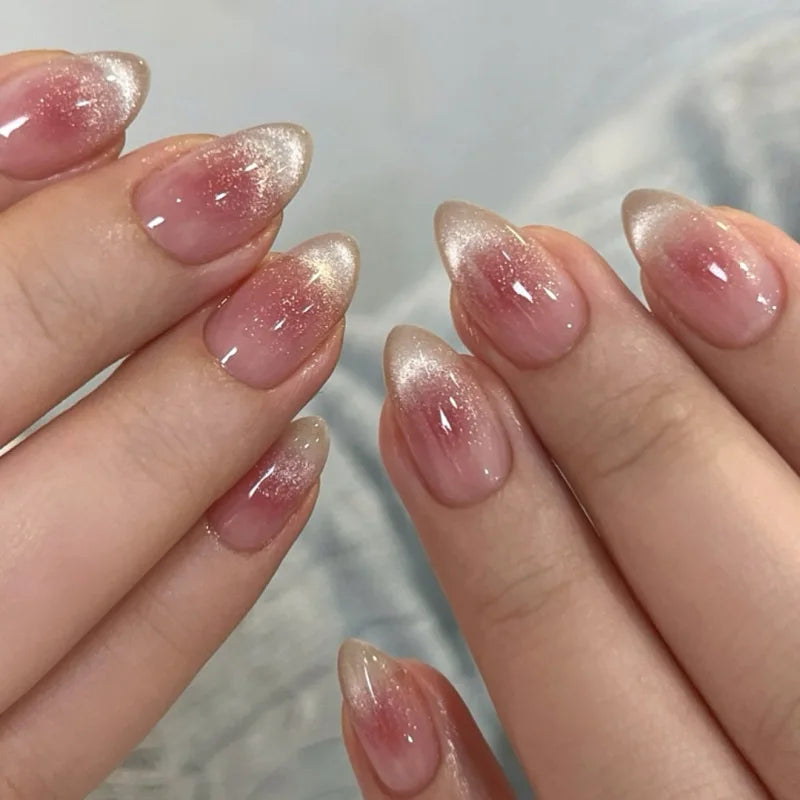 24Pcs Short Oval Head Blush Pink Press on Nails Almond Nails Wearable Acrylic Full Cover Nail Tips with Glue (38 Options)