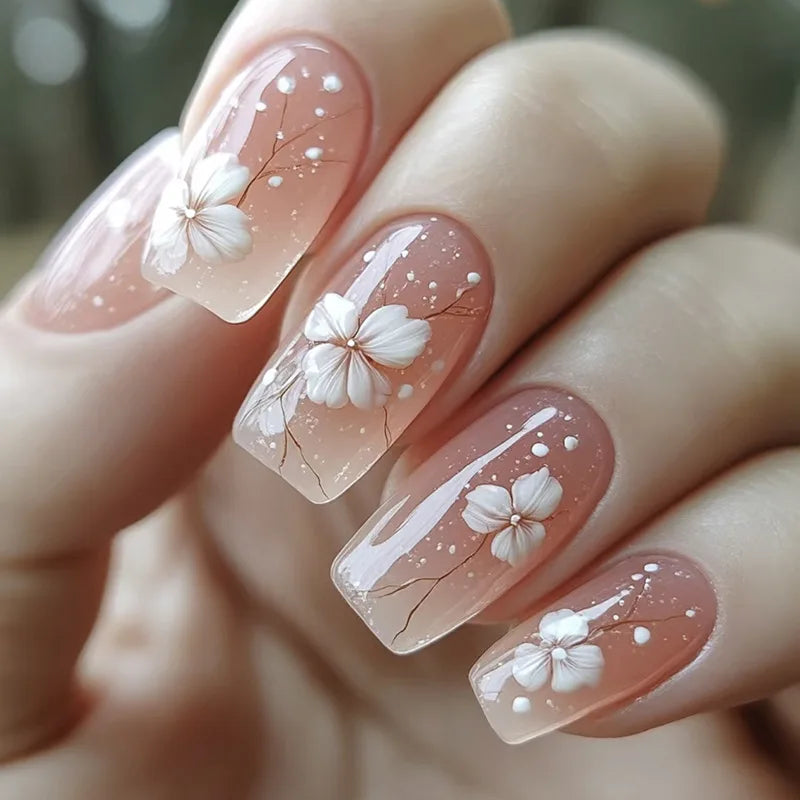 24pcs Short Ballet Press on Nails Gradient False Nails Wearable Stick-on Nails