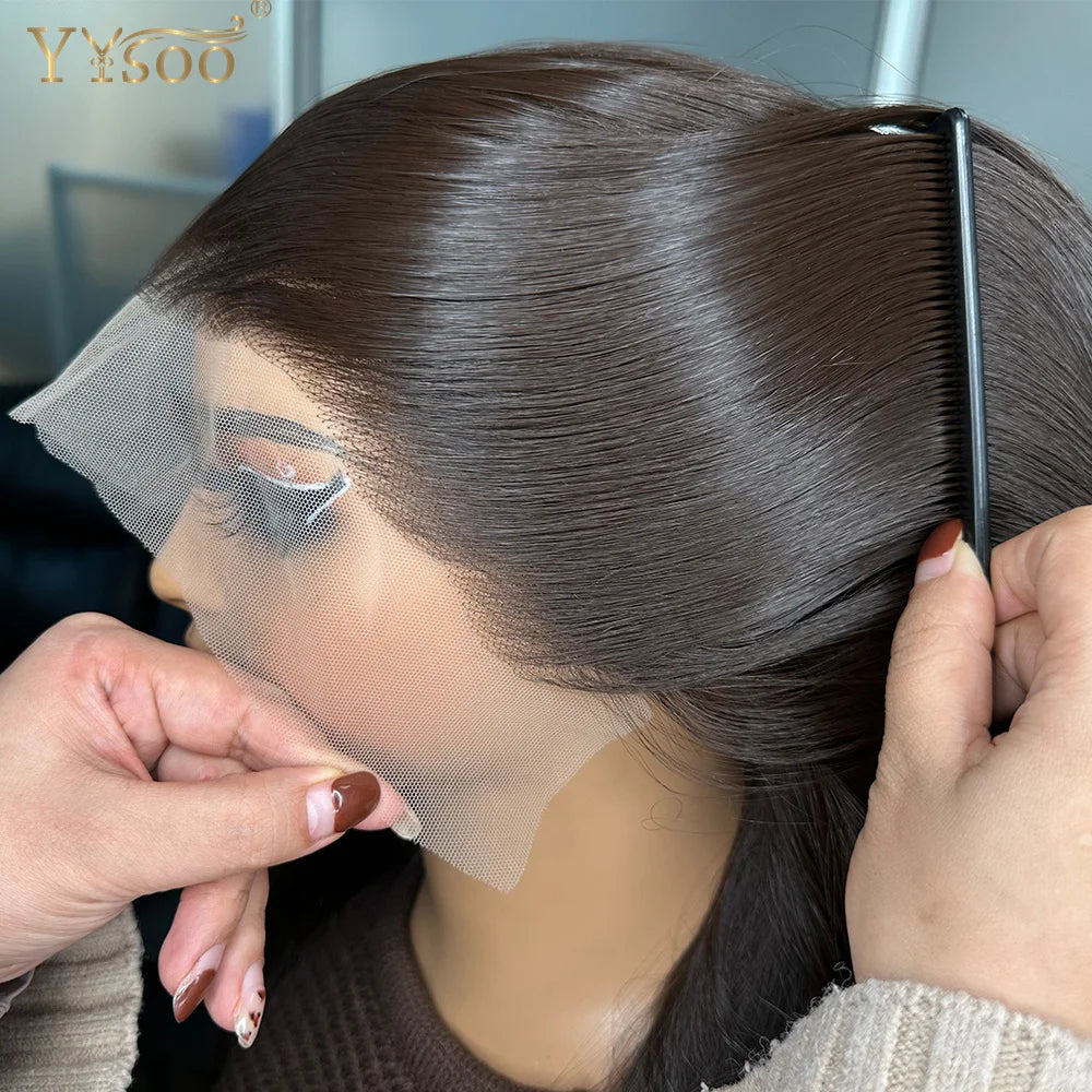 6Inch Deep Part Long 4# Brown 13x6 Silky Straight Futura Synthetic Lace Front Wig Glueless Half Hand Tied Wigs for Black Women