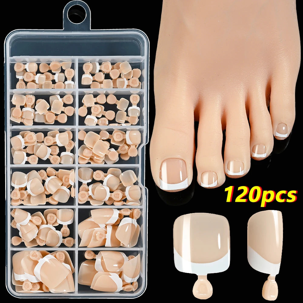 100Pcs White Short Square False Toenails Press On Full Cover Tips Pure Color Acrylic Artificial (13 Options)
