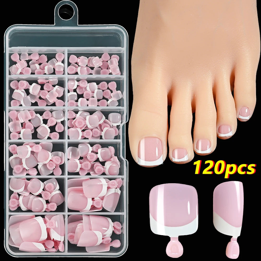 100Pcs White Short Square False Toenails Press On Full Cover Tips Pure Color Acrylic Artificial (13 Options)