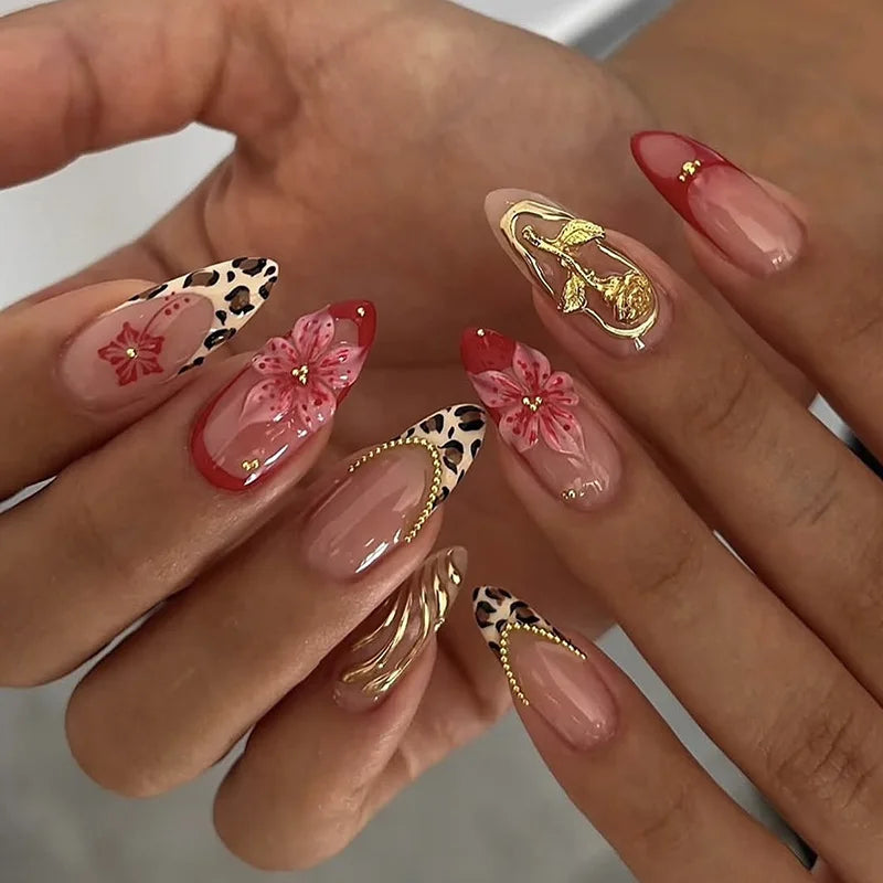24pcs Pink Flower Almond Press on Nails Kawaii False Nails & More (36 Options) (B)