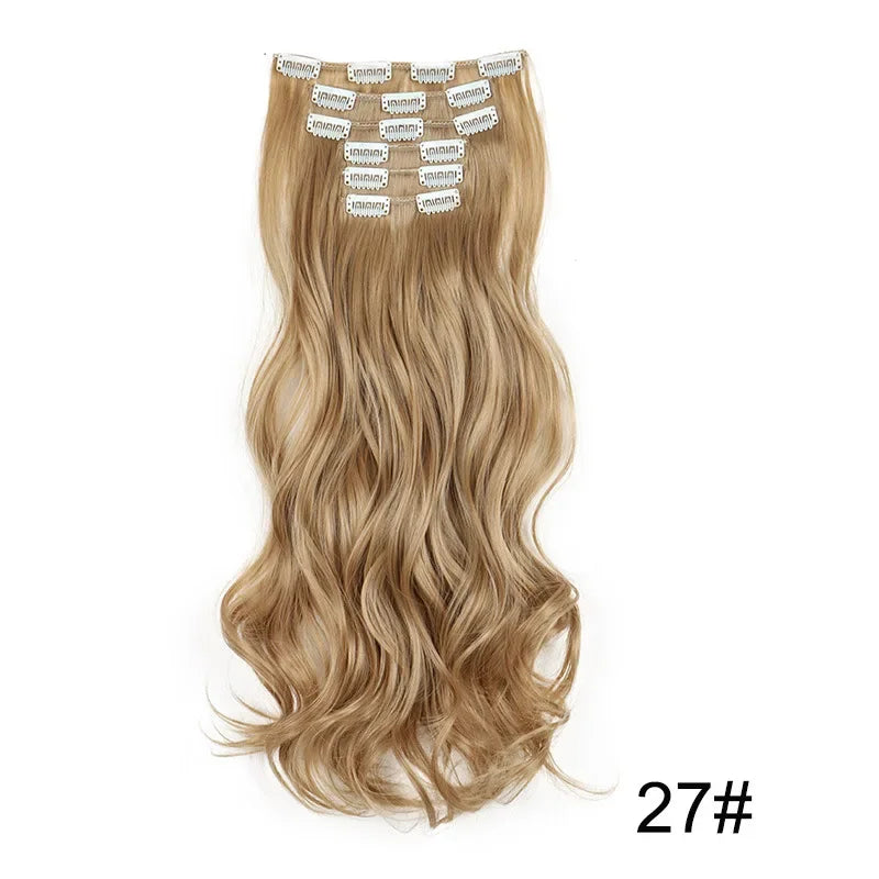 Hair Extensions 24"/60cm 6pcs/set Women Long Straight Synthetic Full Head Clip 16 Clips Black, Blonde, Ombre Heat Resistant Fiber Hair