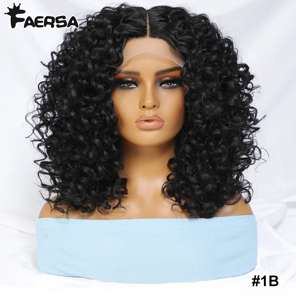 16" Kinky Curly Synthetic Lace Front Wig Black Blonde Ginger Purple Heat Resistant Wig Natural Hair Style