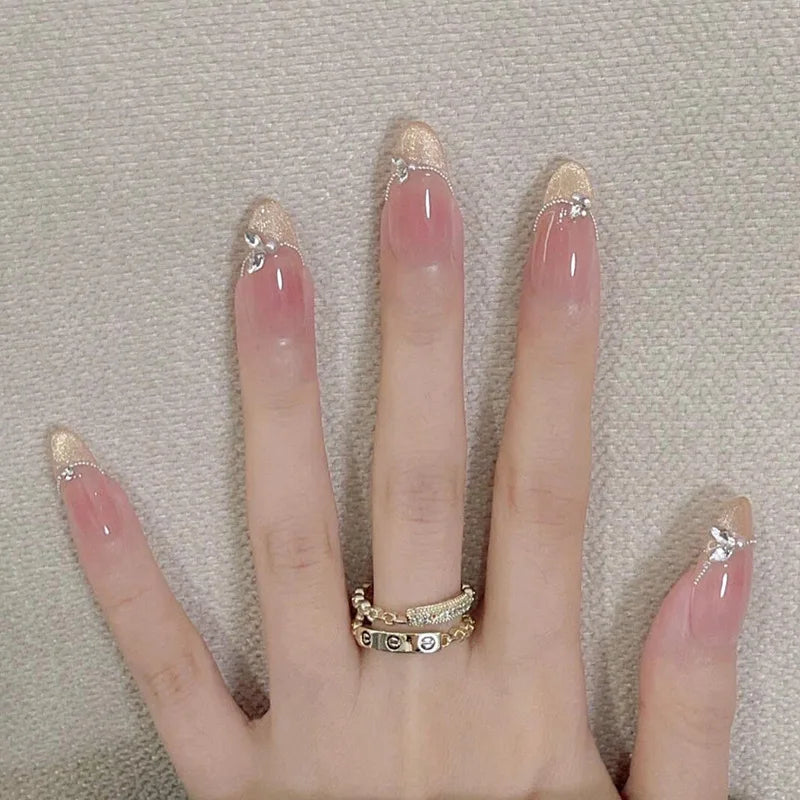 24Pcs Short Oval Head Blush Pink Press on Nails Almond Nails Wearable Acrylic Full Cover Nail Tips with Glue (38 Options)