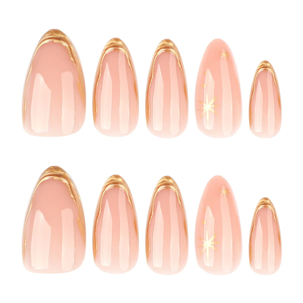 Hot Stamped Metal Gold Star Almond Fake Nails (4 Options)