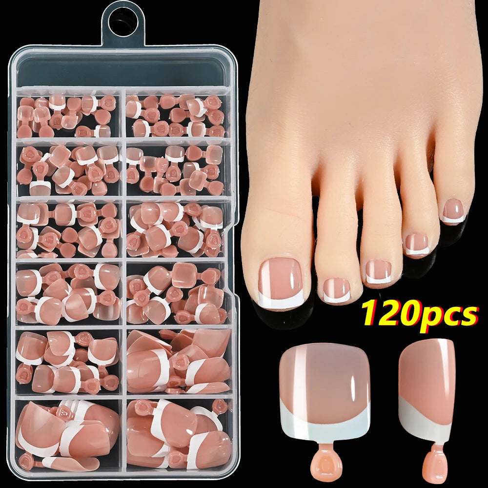 100Pcs White Short Square False Toenails Press On Full Cover Tips Pure Color Acrylic Artificial (13 Options)