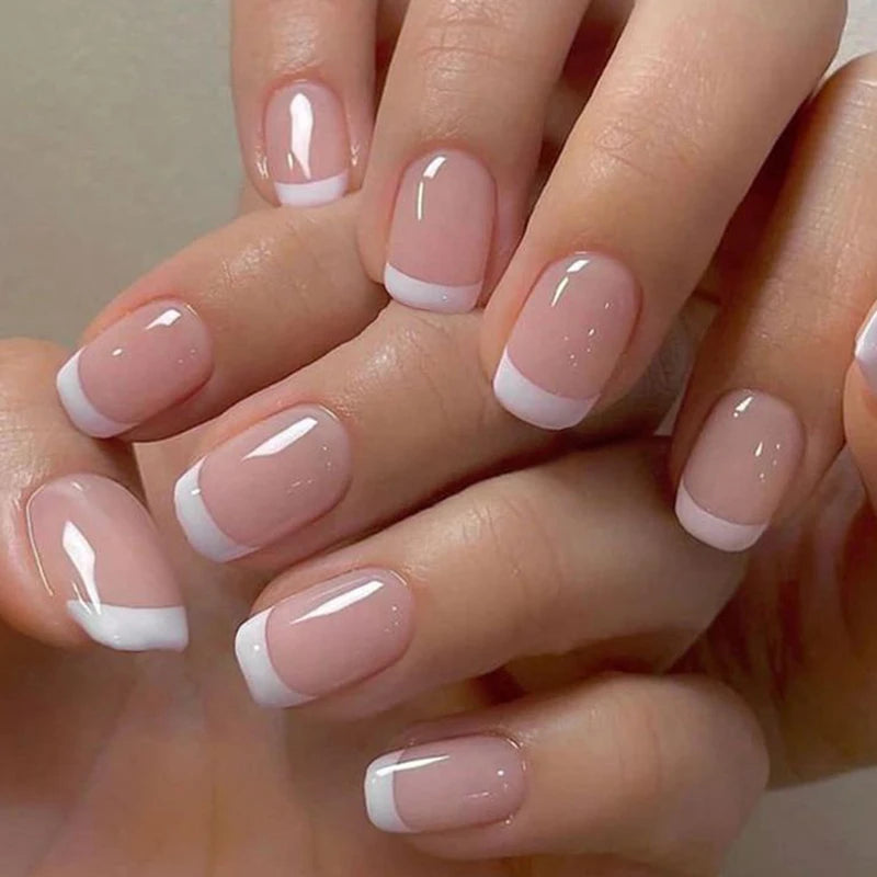 24Pcs Fashion French Style False Nails With Jelly Nail Glue Simple Removable Wearable Artificial Press On Nail Tip (5 Options) (B)