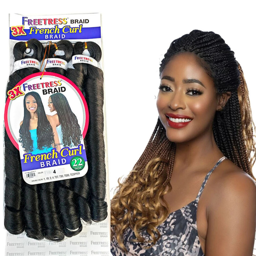 French Curly Braiding Hair Synthetic Wavy Hair Bundles Extensions 22 Inch 3pcs/Pack