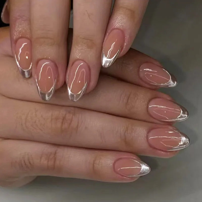 24Pcs Short Oval Head Blush Pink Press on Nails Almond Nails Wearable Acrylic Full Cover Nail Tips with Glue (38 Options)
