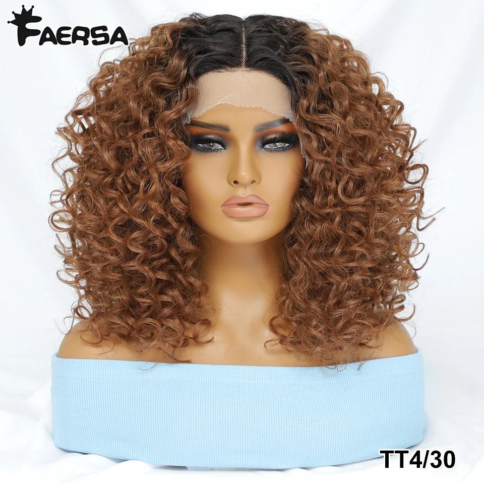 16" Kinky Curly Synthetic Lace Front Wig Black Blonde Ginger Purple Heat Resistant Wig Natural Hair Style