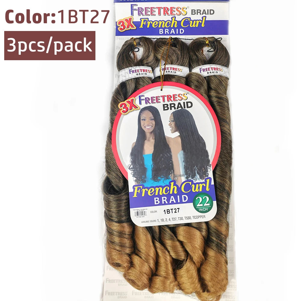 French Curly Braiding Hair Synthetic Wavy Hair Bundles Extensions 22 Inch 3pcs/Pack