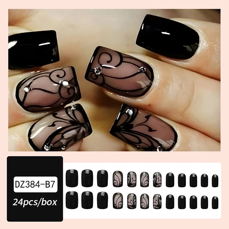 24Pcs Fashion French Style False Nails With Jelly Nail Glue & More (6 Options)
