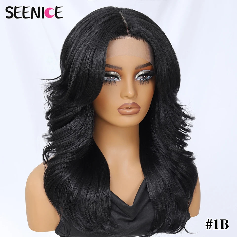 Synthetic Body Wave Lace Front Wig Hair Layered Baby Hair Bob Wig Synthetic Hair Wig 18" Cosplay Wig