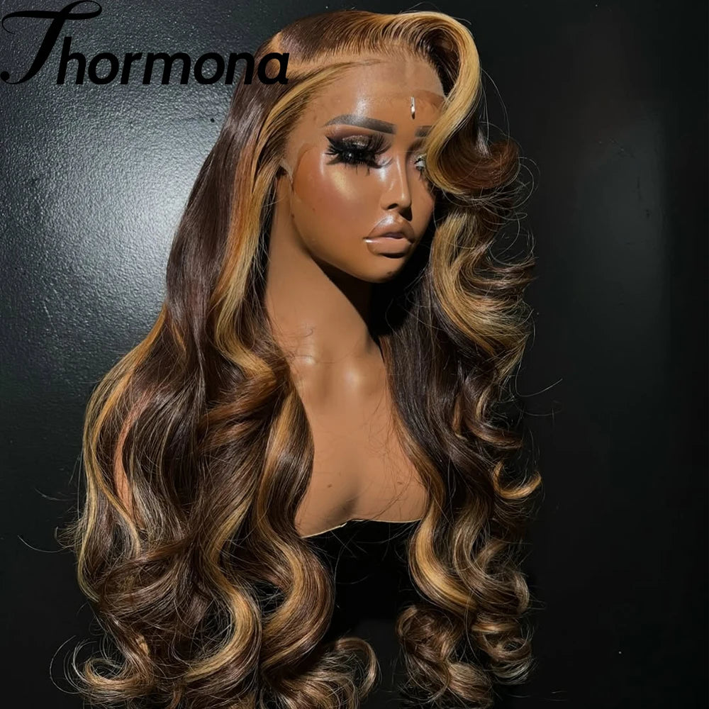 Honey Blonde 13x6 HD Lace Front Wig Synthetic Body Wave Lace Frontal Wigs Pre Plucked 30# Honey Blonde Wig