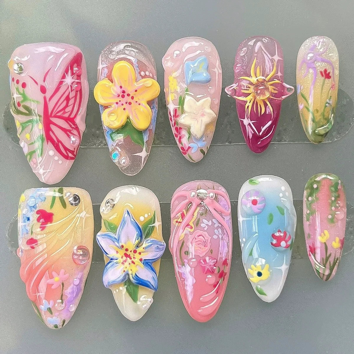 24pcs Pink Flower Almond Press on Nails Kawaii False Nails & More (36 Options) (B)