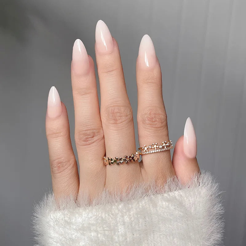 24Pcs Short Oval Head Blush Pink Press on Nails Almond Nails Wearable Acrylic Full Cover Nail Tips with Glue (38 Options)