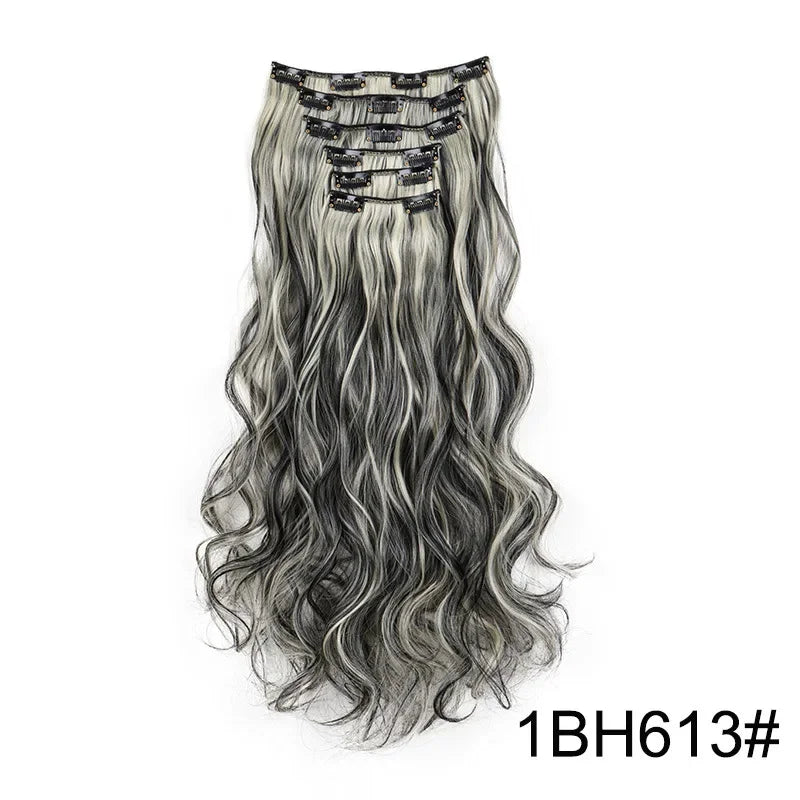 Hair Extensions 24"/60cm 6pcs/set Women Long Straight Synthetic Full Head Clip 16 Clips Black, Blonde, Ombre Heat Resistant Fiber Hair