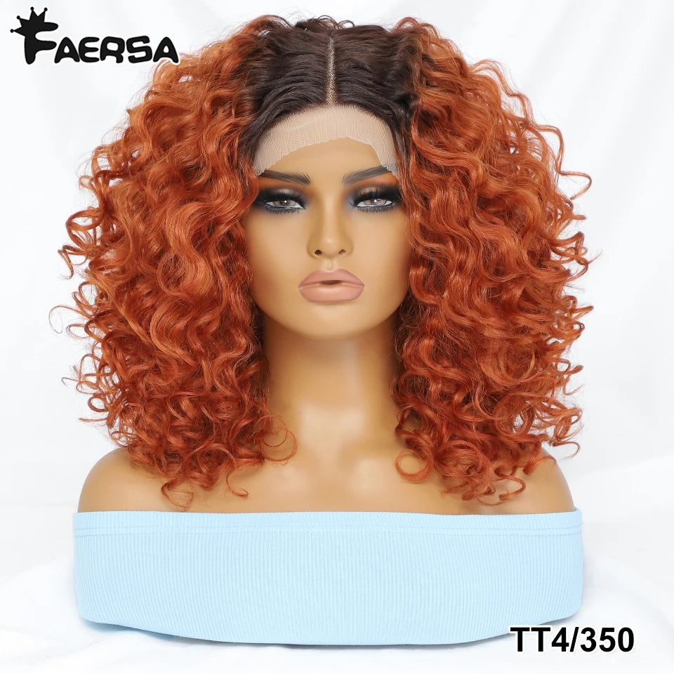 16" Kinky Curly Synthetic Lace Front Wig Black Blonde Ginger Purple Heat Resistant Wig Natural Hair Style
